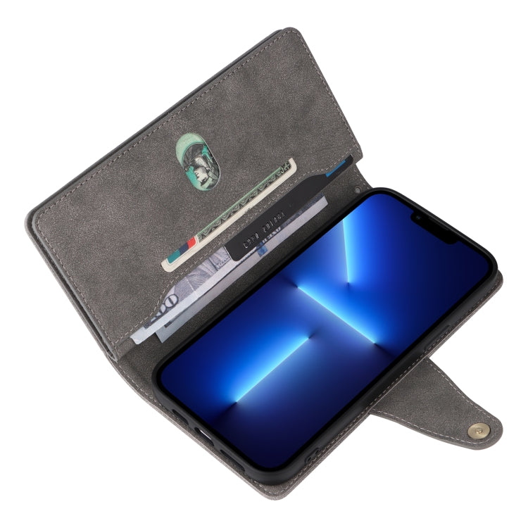 For iPhone 13 Pro Max Rivet Buckle 9 Cards Three Fold Leather Phone Case