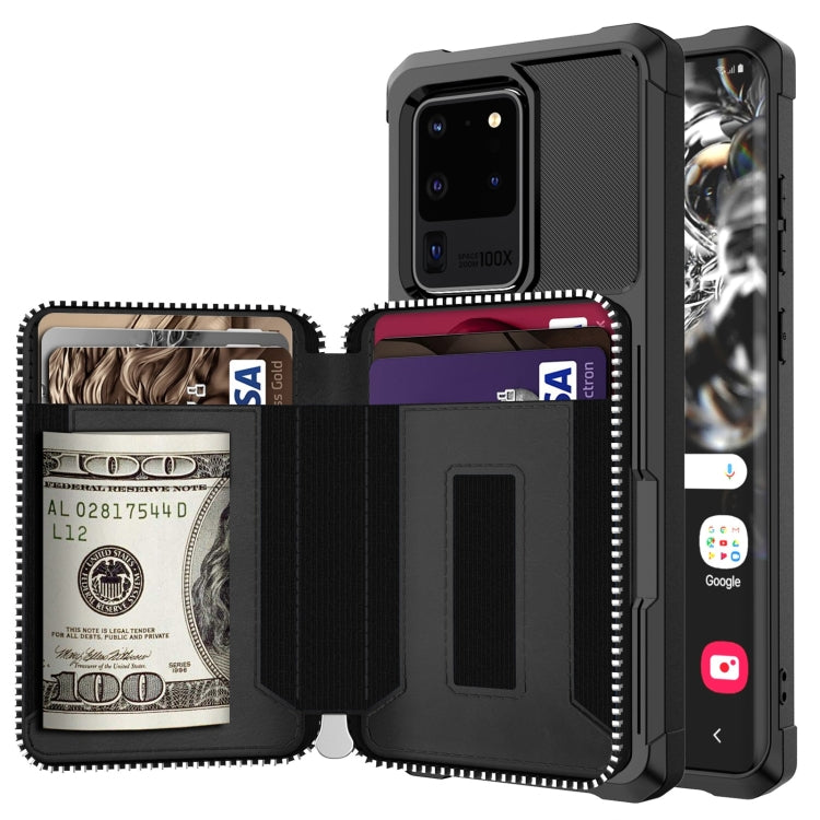 For Samsung Galaxy S20 Ultra Zipper Wallet Card Bag PU Back Phone Case