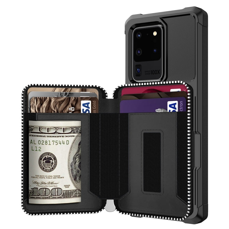 For Samsung Galaxy S20 Ultra Zipper Wallet Card Bag PU Back Phone Case