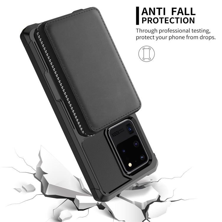 For Samsung Galaxy S20 Ultra Zipper Wallet Card Bag PU Back Phone Case