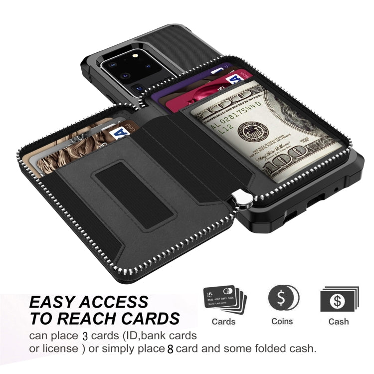 For Samsung Galaxy S20 Ultra Zipper Wallet Card Bag PU Back Phone Case