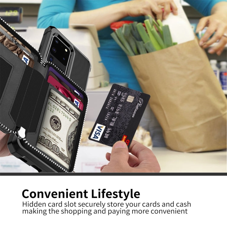 For Samsung Galaxy S20 Ultra Zipper Wallet Card Bag PU Back Phone Case