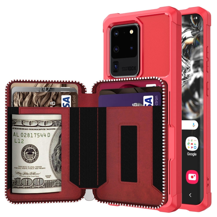 For Samsung Galaxy S20 Ultra Zipper Wallet Card Bag PU Back Phone Case