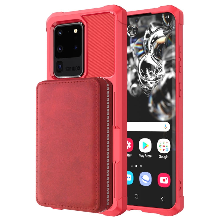 For Samsung Galaxy S20 Ultra Zipper Wallet Card Bag PU Back Phone Case