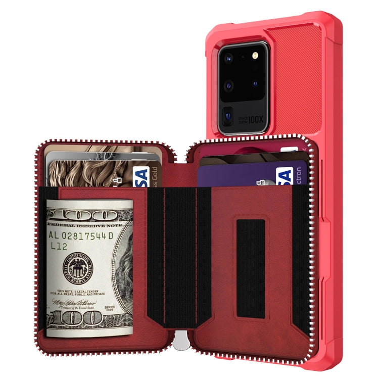 For Samsung Galaxy S20 Ultra Zipper Wallet Card Bag PU Back Phone Case