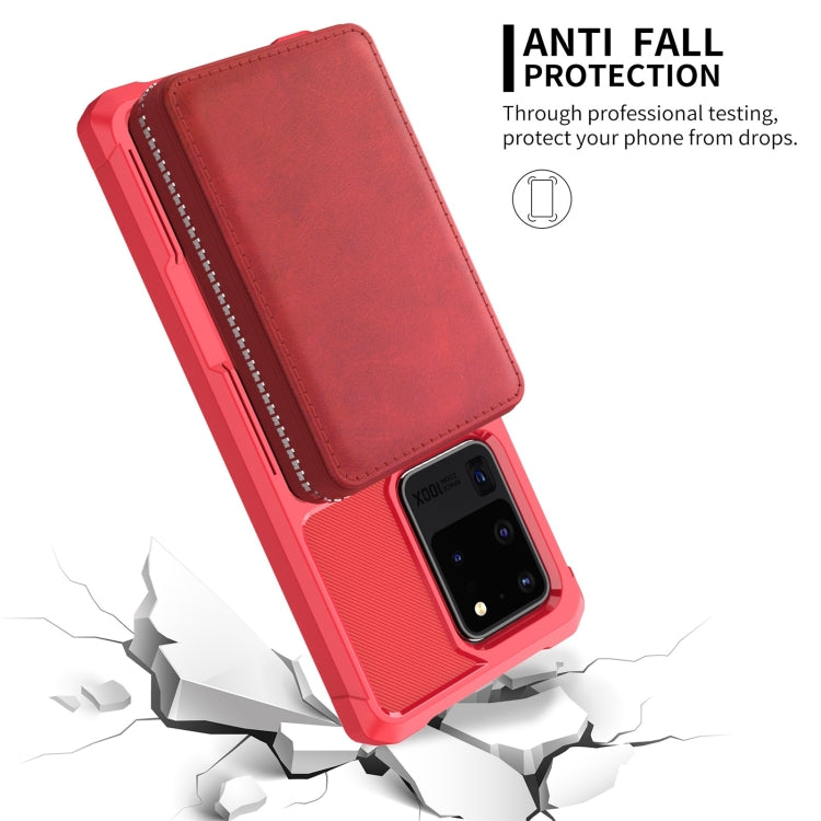 For Samsung Galaxy S20 Ultra Zipper Wallet Card Bag PU Back Phone Case