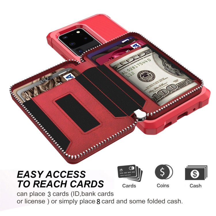 For Samsung Galaxy S20 Ultra Zipper Wallet Card Bag PU Back Phone Case