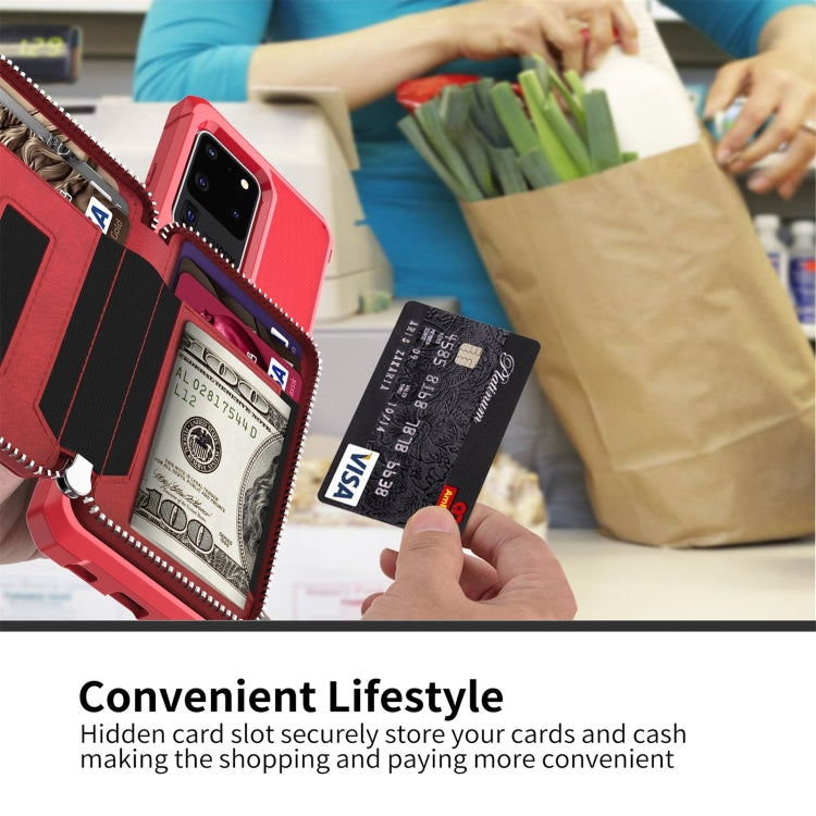 For Samsung Galaxy S20 Ultra Zipper Wallet Card Bag PU Back Phone Case