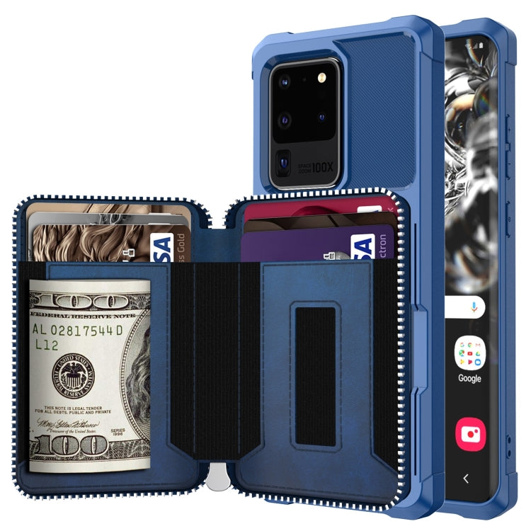 For Samsung Galaxy S20 Ultra Zipper Wallet Card Bag PU Back Phone Case
