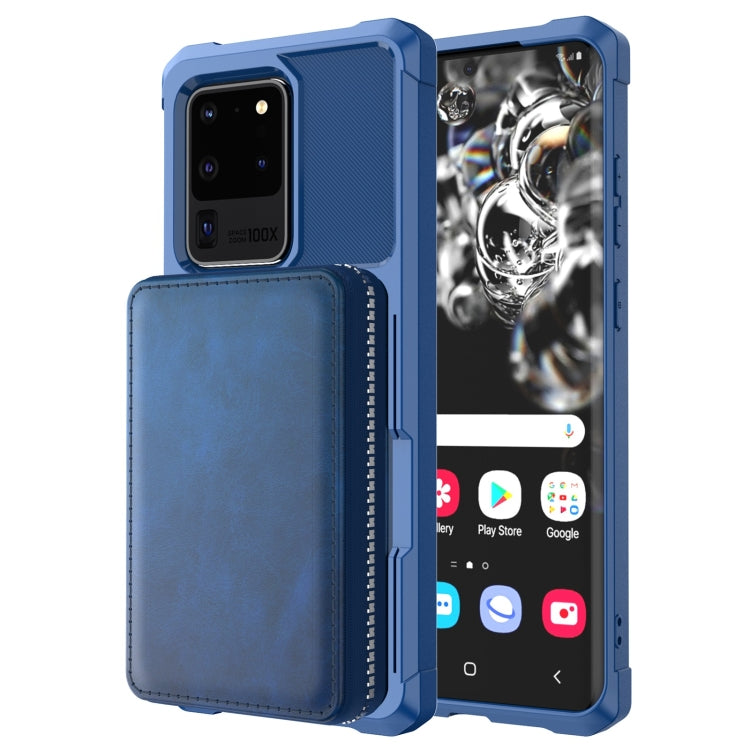 For Samsung Galaxy S20 Ultra Zipper Wallet Card Bag PU Back Phone Case