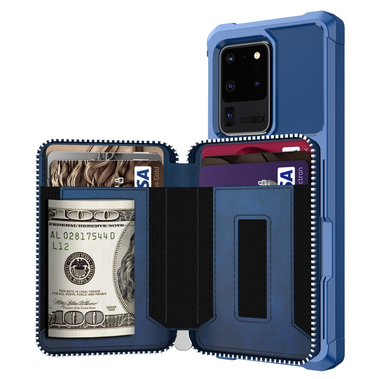 For Samsung Galaxy S20 Ultra Zipper Wallet Card Bag PU Back Phone Case