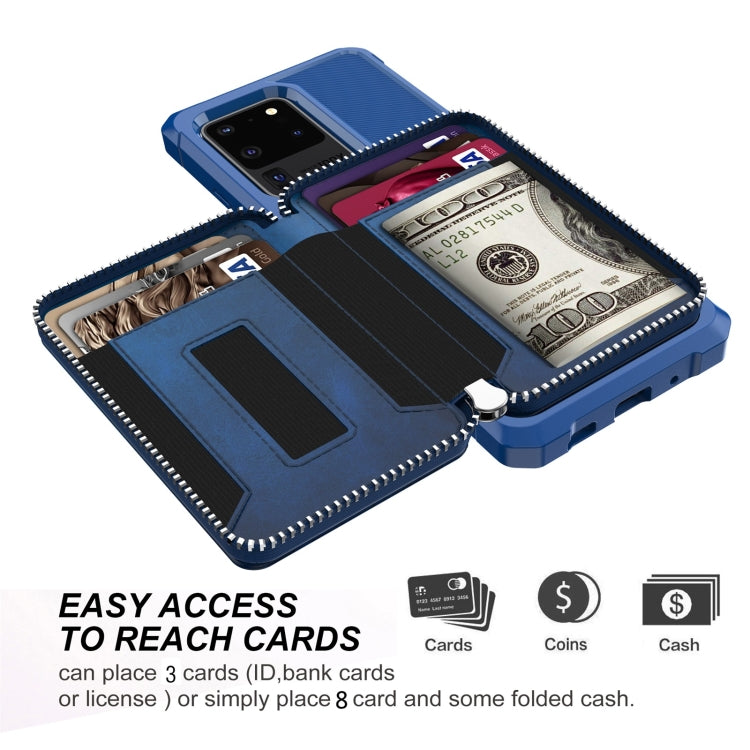 For Samsung Galaxy S20 Ultra Zipper Wallet Card Bag PU Back Phone Case