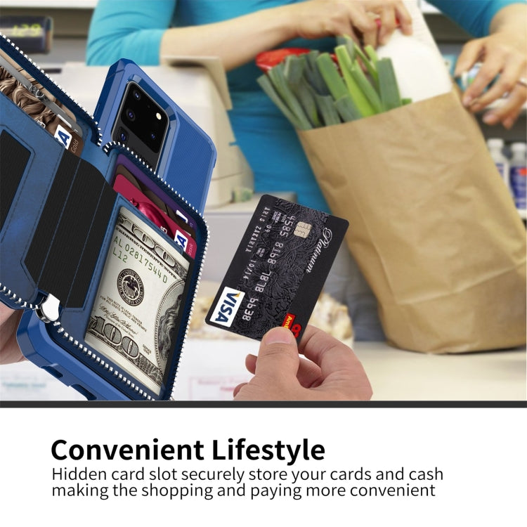 For Samsung Galaxy S20 Ultra Zipper Wallet Card Bag PU Back Phone Case