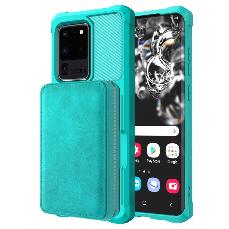 For Samsung Galaxy S20 Ultra Zipper Wallet Card Bag PU Back Phone Case