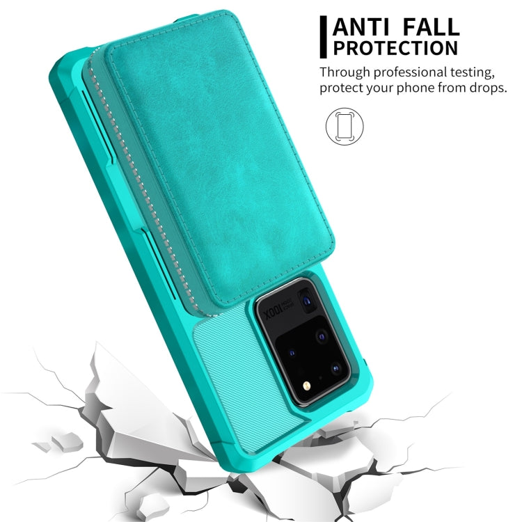 For Samsung Galaxy S20 Ultra Zipper Wallet Card Bag PU Back Phone Case
