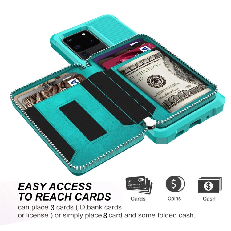 For Samsung Galaxy S20 Ultra Zipper Wallet Card Bag PU Back Phone Case