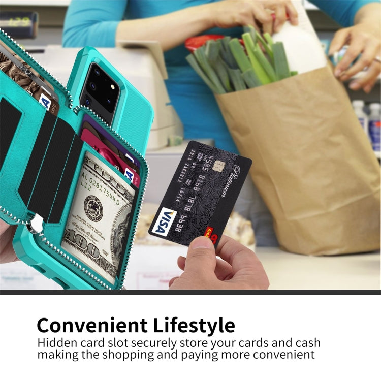 For Samsung Galaxy S20 Ultra Zipper Wallet Card Bag PU Back Phone Case