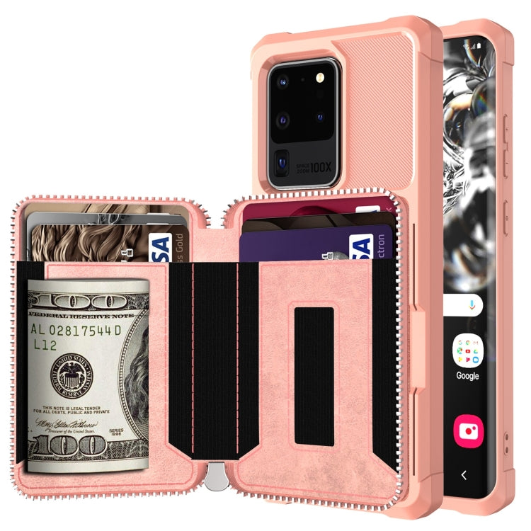For Samsung Galaxy S20 Ultra Zipper Wallet Card Bag PU Back Phone Case