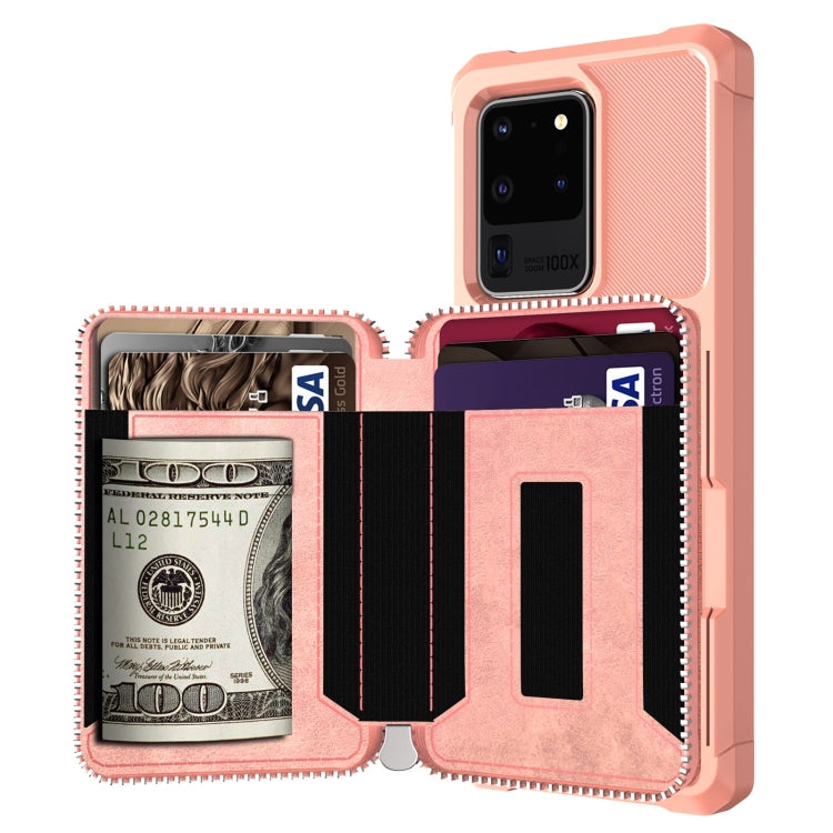 For Samsung Galaxy S20 Ultra Zipper Wallet Card Bag PU Back Phone Case