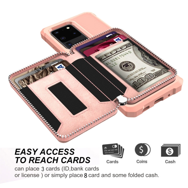 For Samsung Galaxy S20 Ultra Zipper Wallet Card Bag PU Back Phone Case