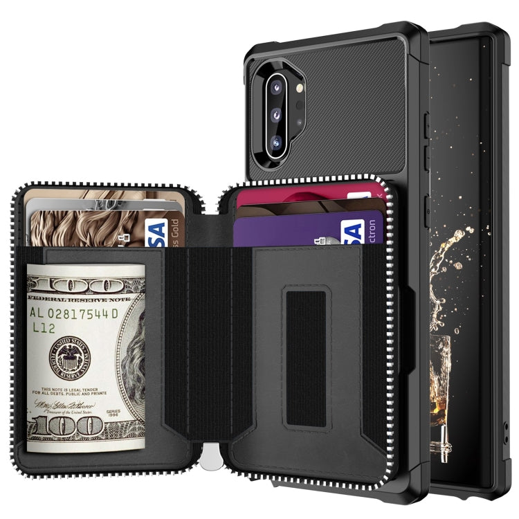 For Samsung Galaxy Note10 Zipper Wallet Card Bag PU Back Phone Case