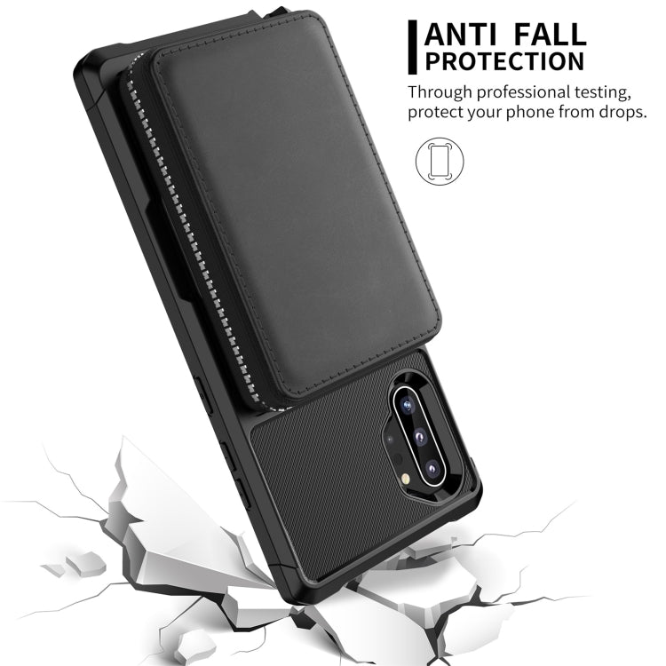 For Samsung Galaxy Note10 Zipper Wallet Card Bag PU Back Phone Case