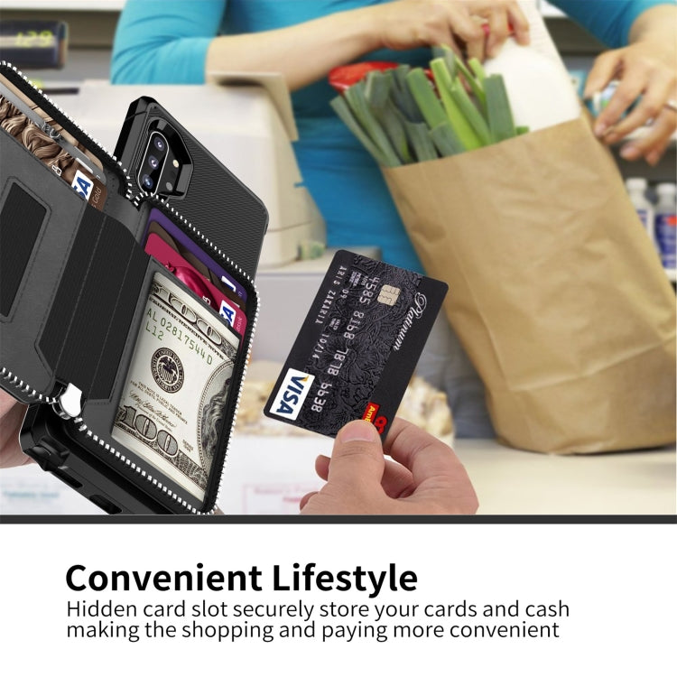 For Samsung Galaxy Note10 Zipper Wallet Card Bag PU Back Phone Case
