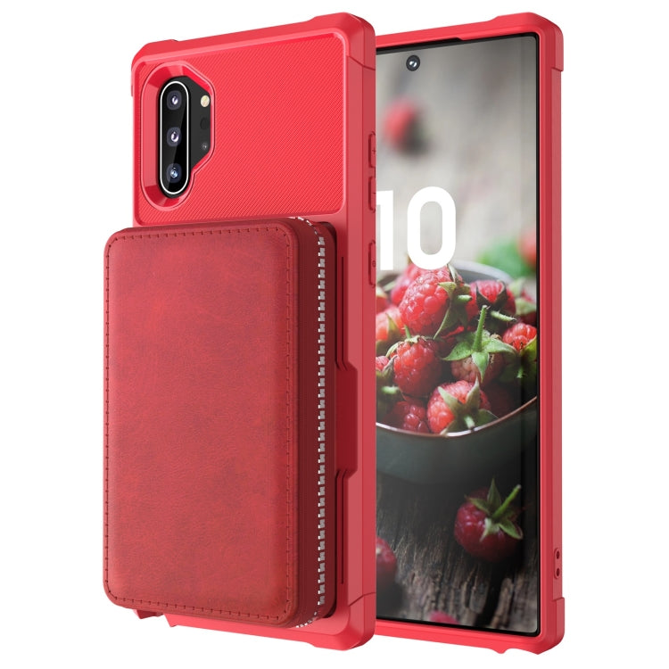 For Samsung Galaxy Note10 Zipper Wallet Card Bag PU Back Phone Case