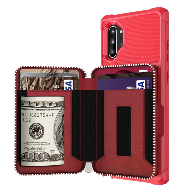 For Samsung Galaxy Note10 Zipper Wallet Card Bag PU Back Phone Case