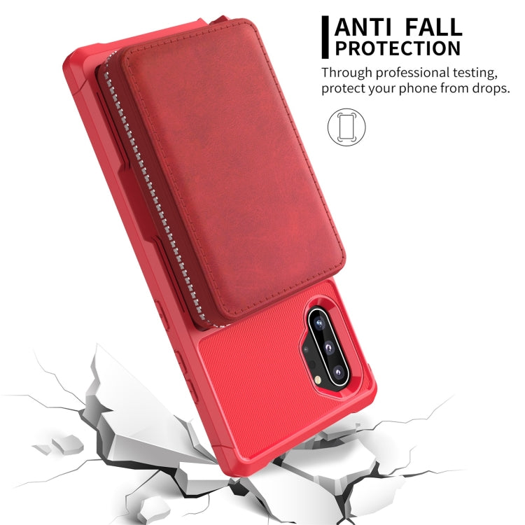 For Samsung Galaxy Note10 Zipper Wallet Card Bag PU Back Phone Case