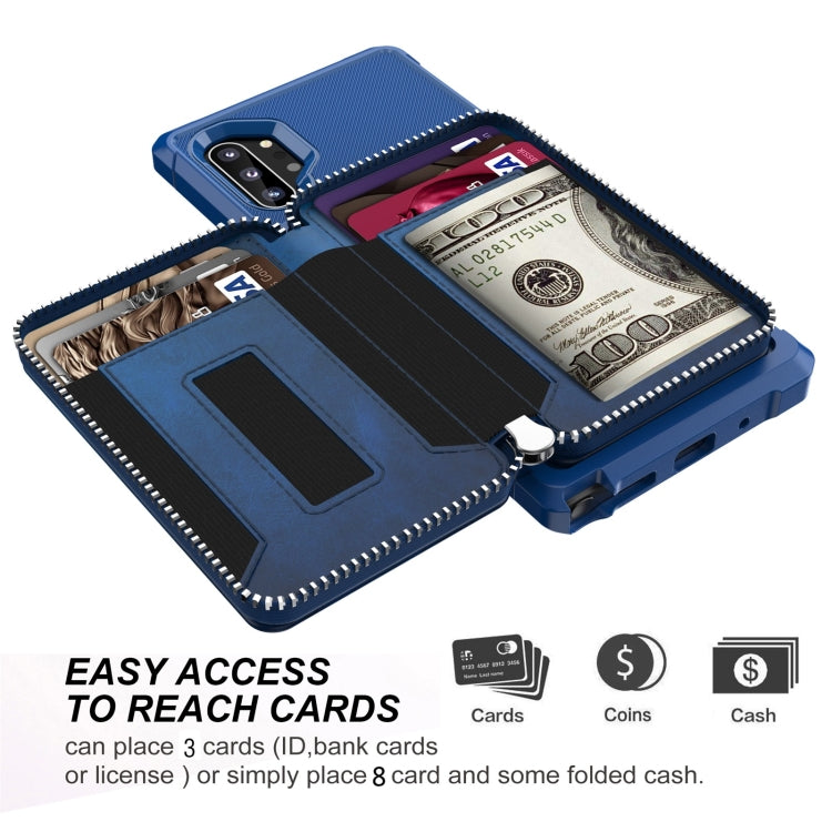 For Samsung Galaxy Note10 Zipper Wallet Card Bag PU Back Phone Case