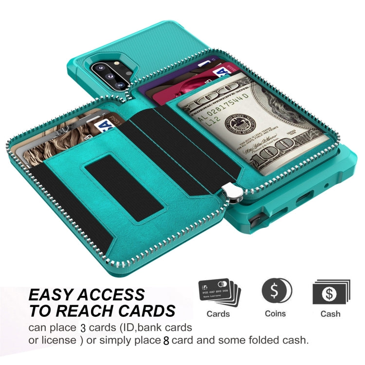 For Samsung Galaxy Note10 Zipper Wallet Card Bag PU Back Phone Case
