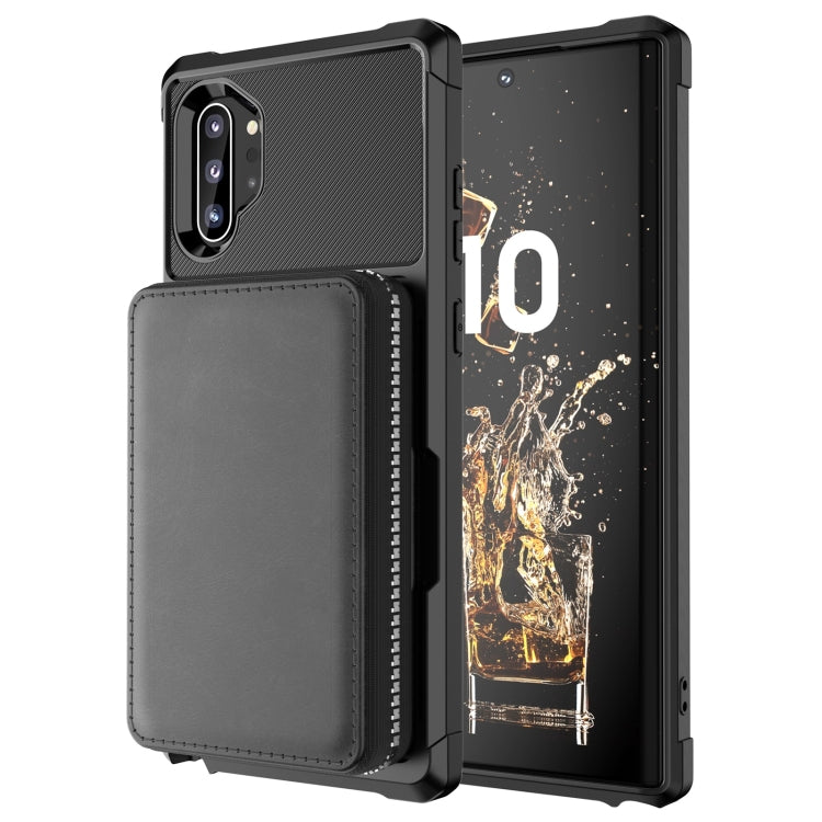 For Samsung Galaxy Note10+ Zipper Wallet Card Bag PU Back Phone Case