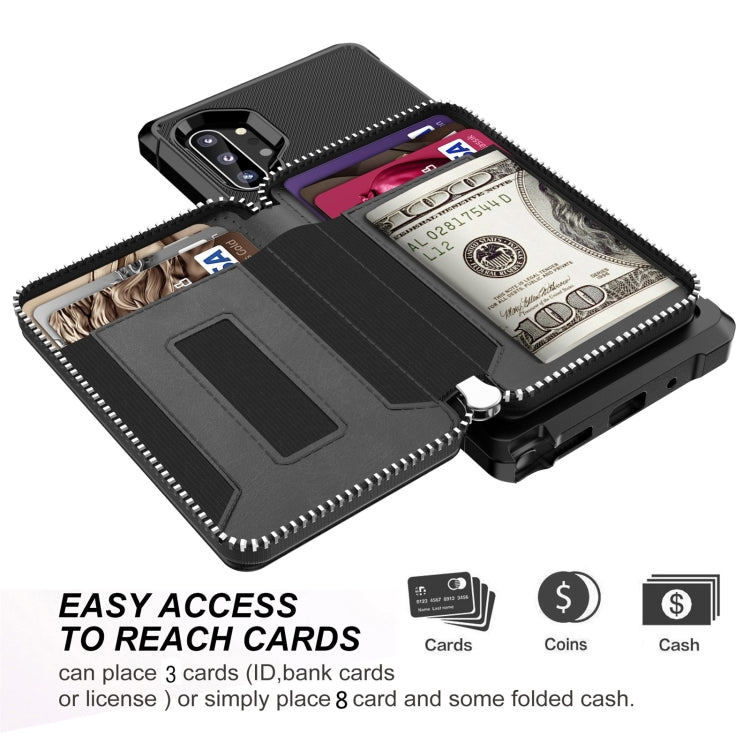 For Samsung Galaxy Note10+ Zipper Wallet Card Bag PU Back Phone Case
