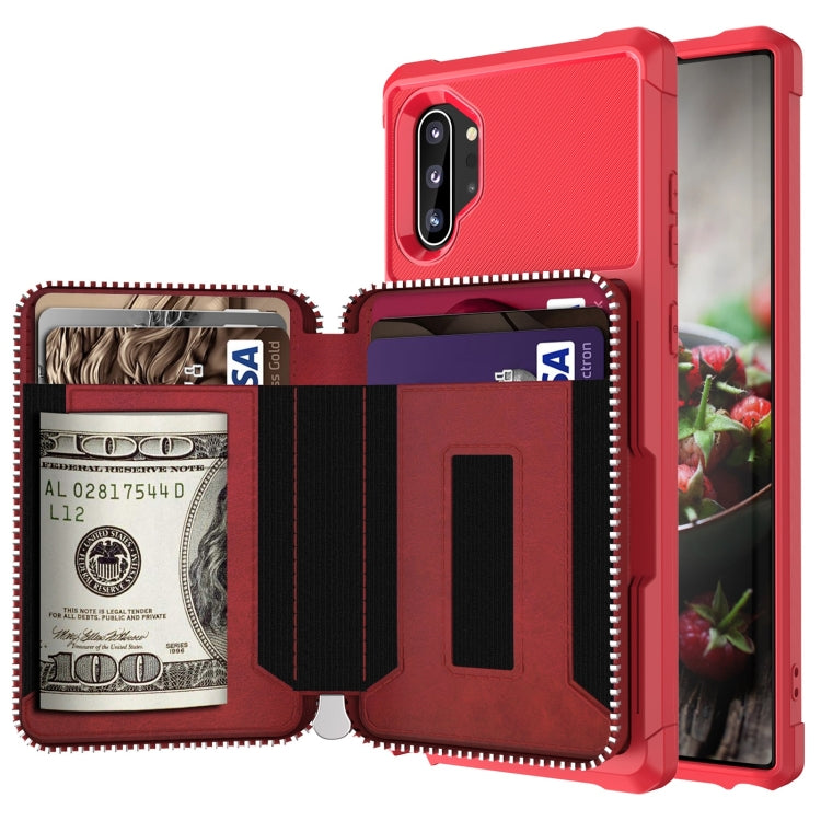 For Samsung Galaxy Note10+ Zipper Wallet Card Bag PU Back Phone Case