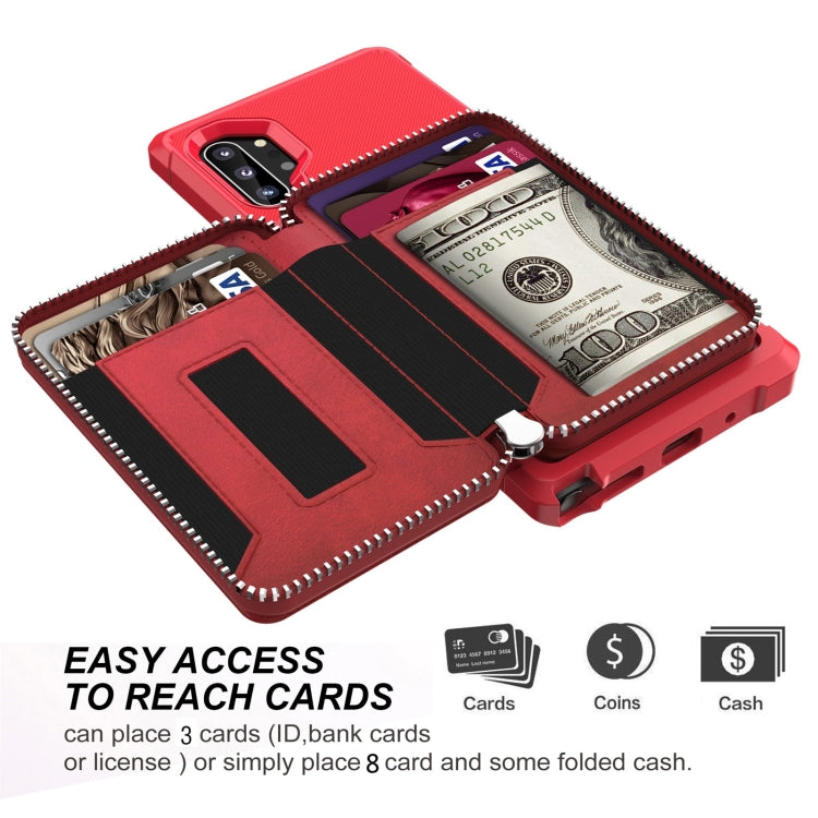 For Samsung Galaxy Note10+ Zipper Wallet Card Bag PU Back Phone Case