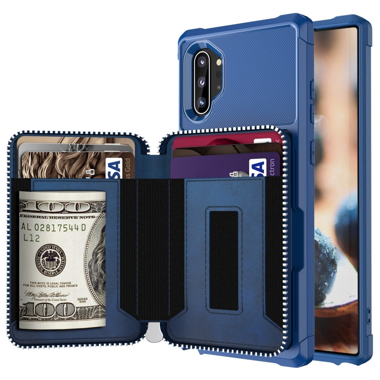 For Samsung Galaxy Note10+ Zipper Wallet Card Bag PU Back Phone Case
