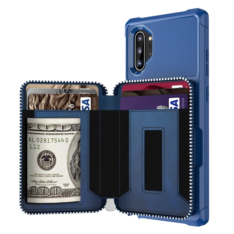 For Samsung Galaxy Note10+ Zipper Wallet Card Bag PU Back Phone Case