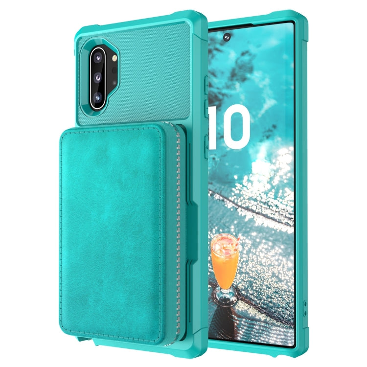 For Samsung Galaxy Note10+ Zipper Wallet Card Bag PU Back Phone Case