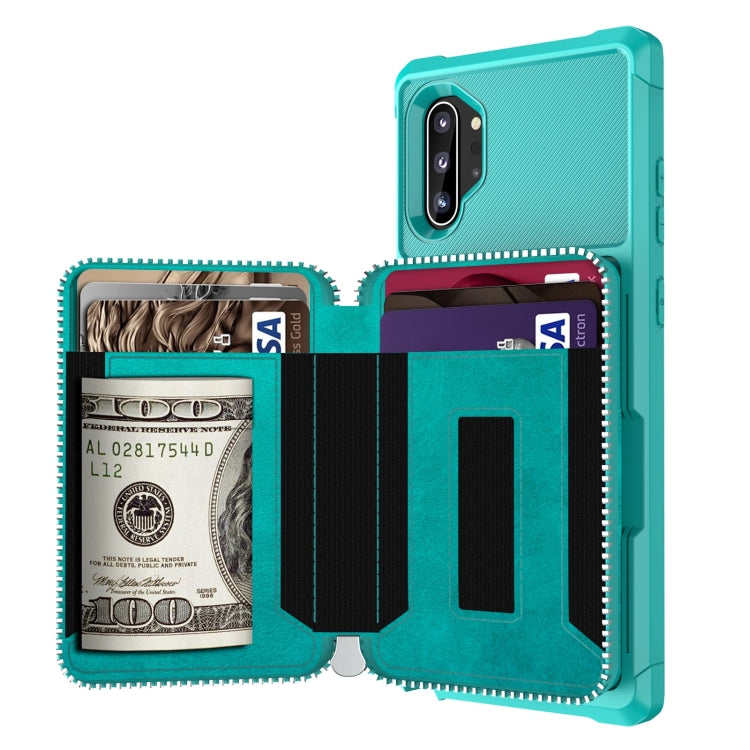 For Samsung Galaxy Note10+ Zipper Wallet Card Bag PU Back Phone Case
