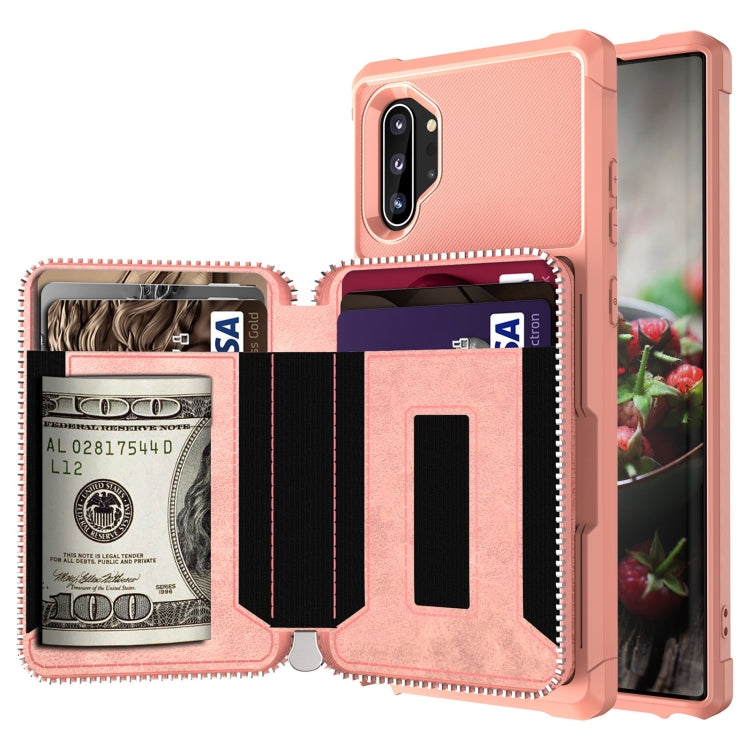 For Samsung Galaxy Note10+ Zipper Wallet Card Bag PU Back Phone Case