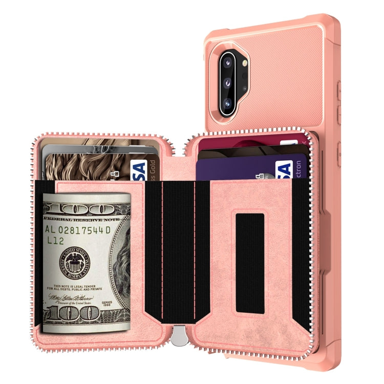 For Samsung Galaxy Note10+ Zipper Wallet Card Bag PU Back Phone Case