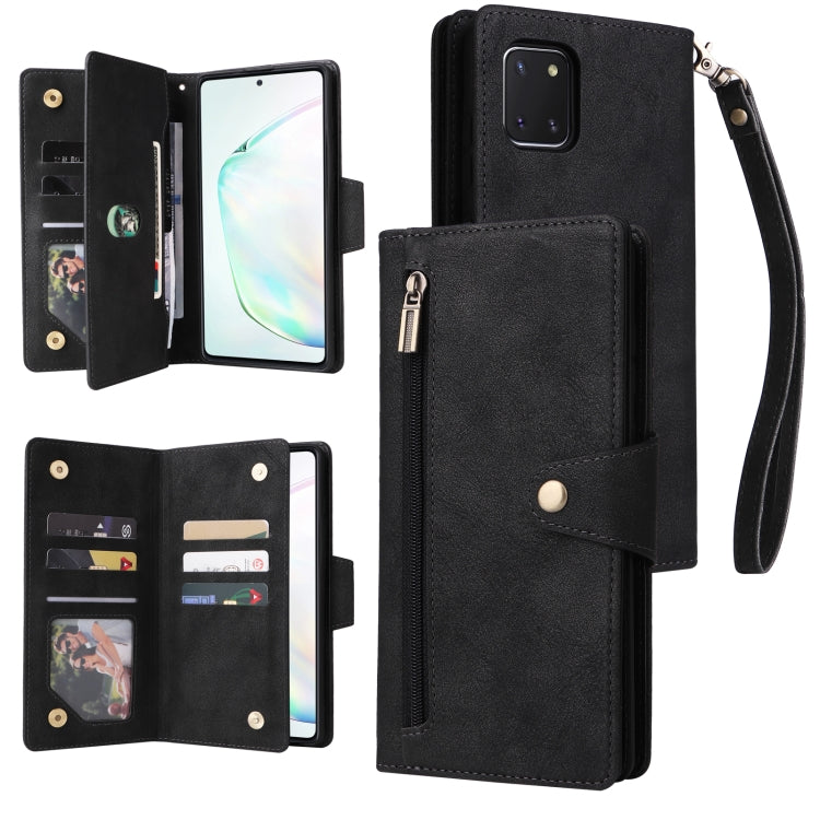 For Samsung Galaxy Note10 Lite Rivet Buckle 9 Cards Three Fold Leather Phone Case