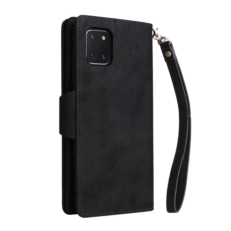 For Samsung Galaxy Note10 Lite Rivet Buckle 9 Cards Three Fold Leather Phone Case