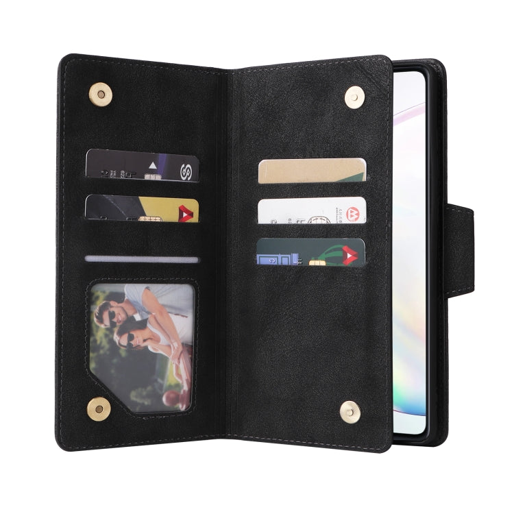 For Samsung Galaxy Note10 Lite Rivet Buckle 9 Cards Three Fold Leather Phone Case