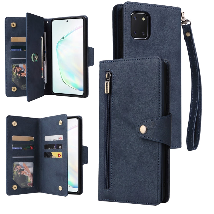 For Samsung Galaxy Note10 Lite Rivet Buckle 9 Cards Three Fold Leather Phone Case