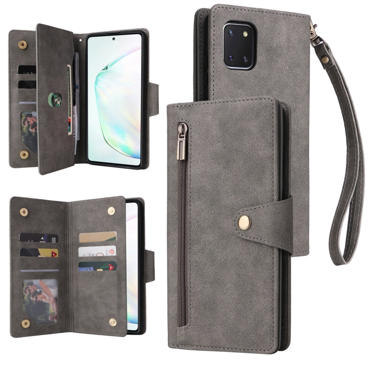 For Samsung Galaxy Note10 Lite Rivet Buckle 9 Cards Three Fold Leather Phone Case