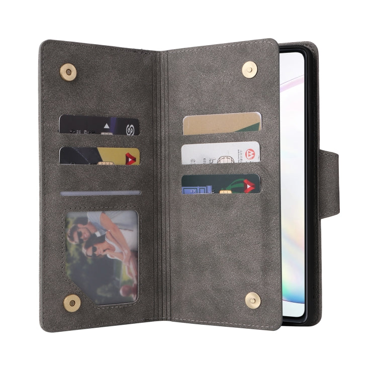 For Samsung Galaxy Note10 Lite Rivet Buckle 9 Cards Three Fold Leather Phone Case