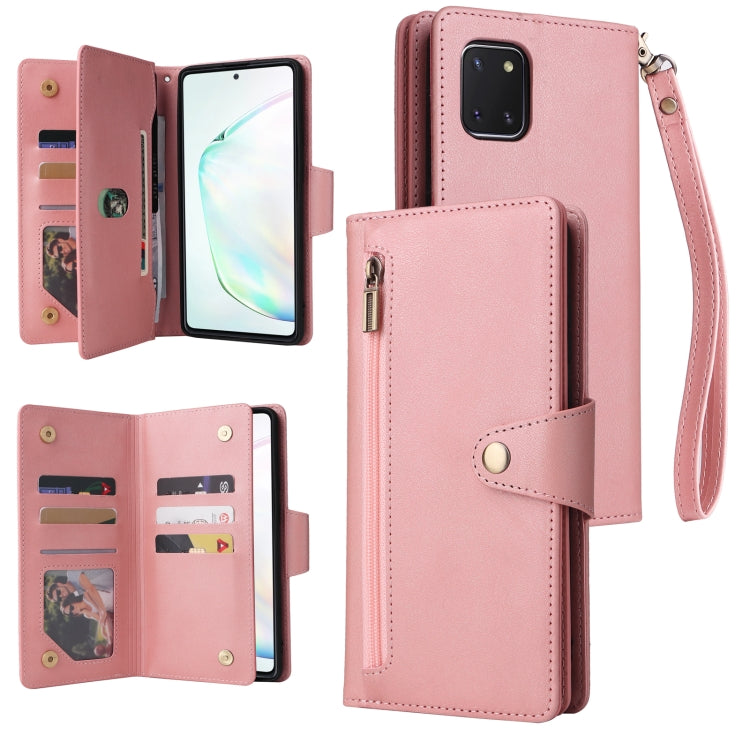 For Samsung Galaxy Note10 Lite Rivet Buckle 9 Cards Three Fold Leather Phone Case