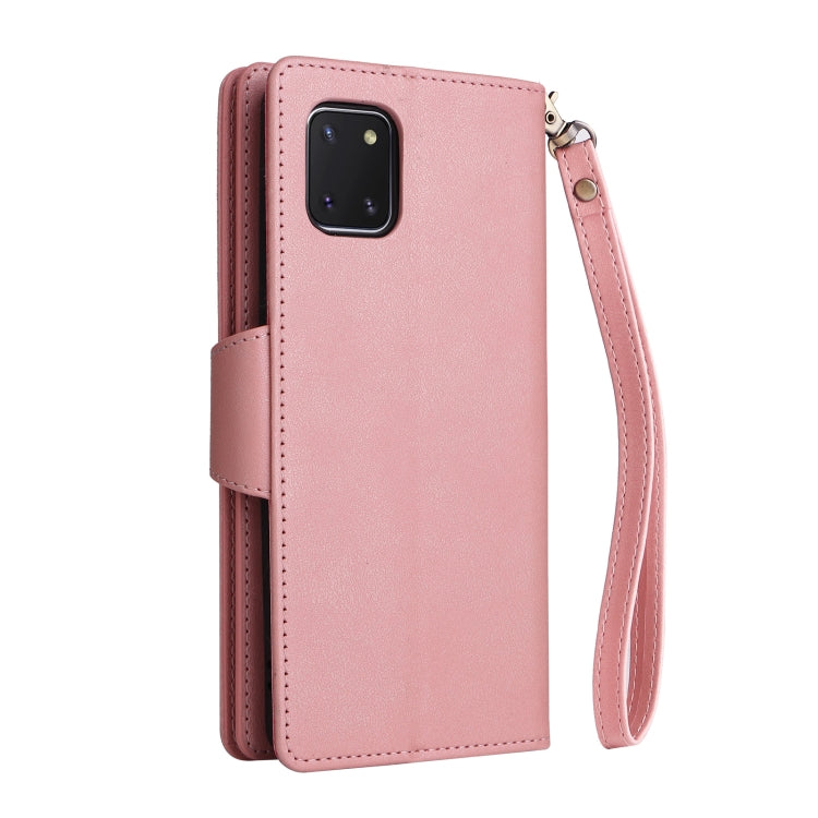 For Samsung Galaxy Note10 Lite Rivet Buckle 9 Cards Three Fold Leather Phone Case
